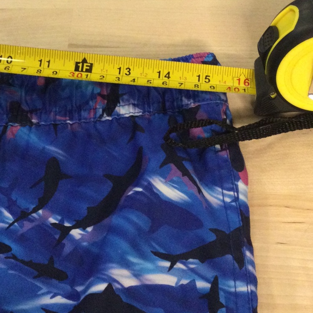 Lands' End Blue Shark Pattern Swim Shorts